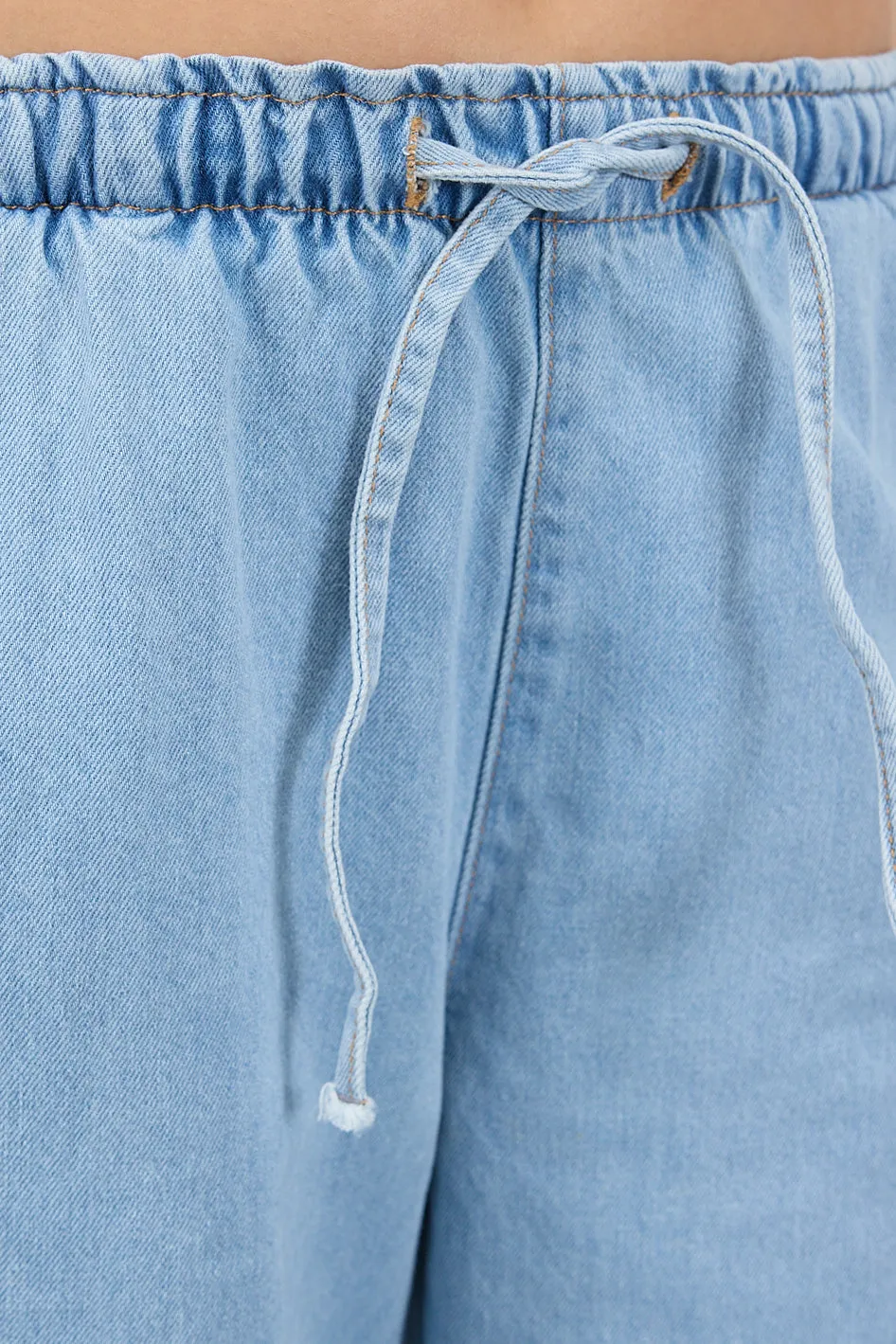 Elastic Waist Front Tie Jean Trousers
