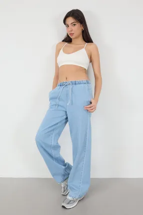 Elastic Waist Front Tie Jean Trousers