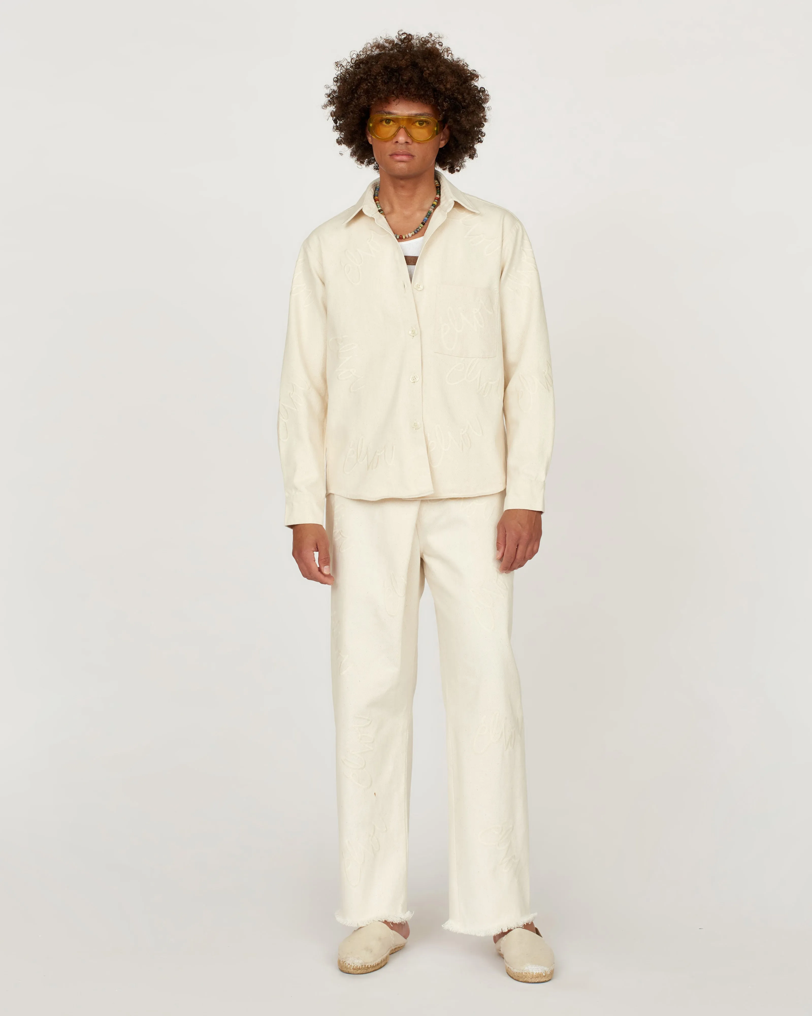 Embroidered Denim Crossover Pant