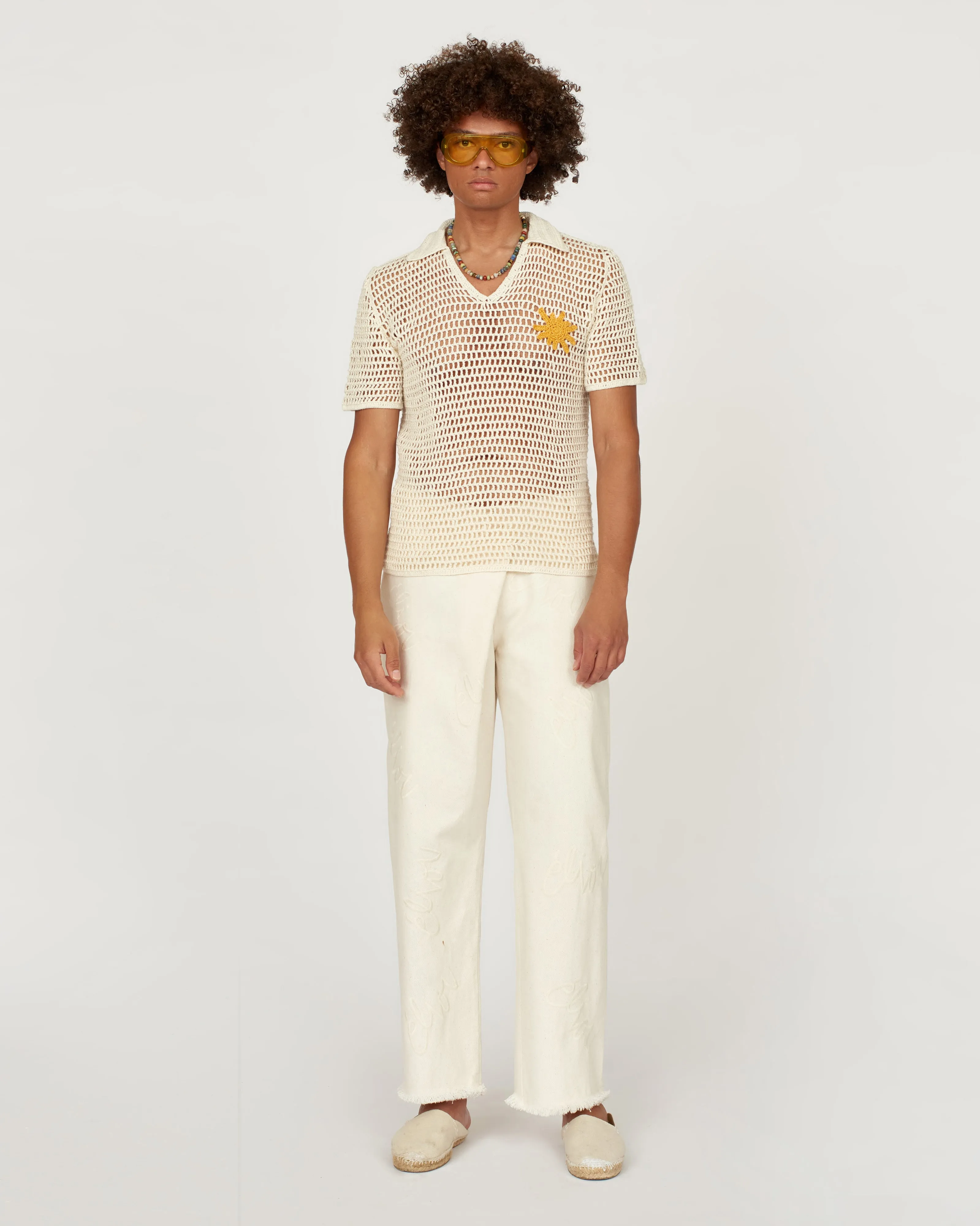 Embroidered Denim Crossover Pant
