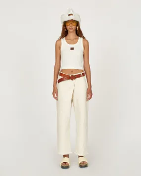 Embroidered Denim Crossover Pant