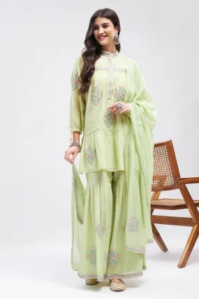Embroidered Green Kurta Set