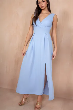 Enya Blue Wrap Front Maxi Dress