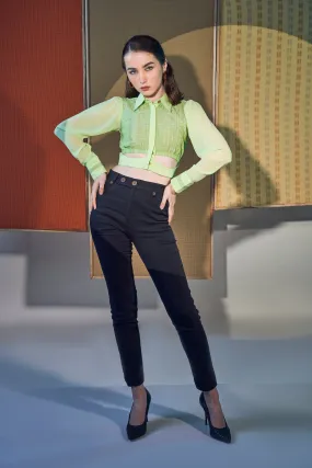 Evening Ladies Green Crop Collar Top
