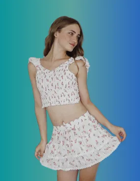 *Floral Drawstring Ruffle Skirt*