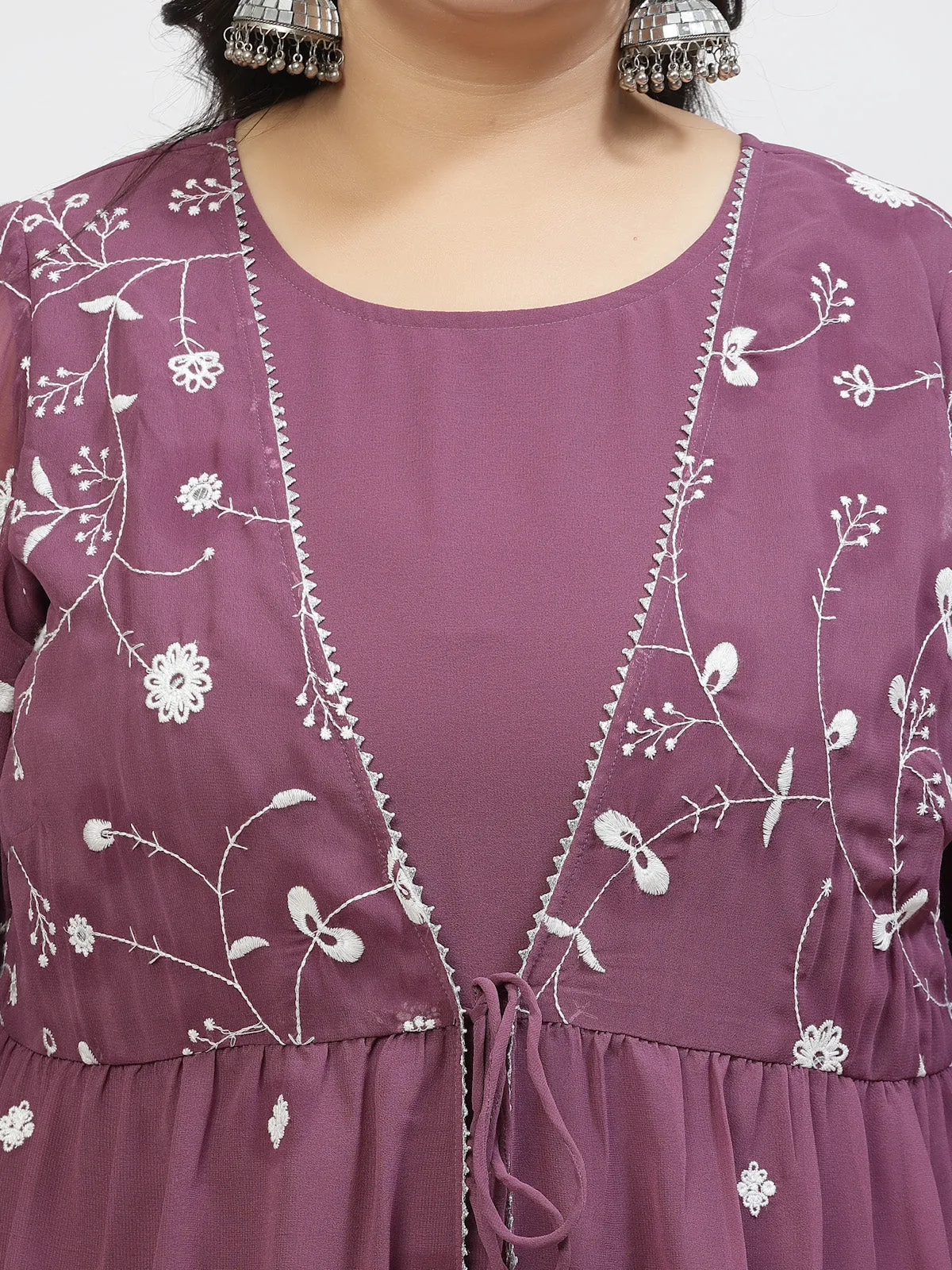 Floral Embroidered Regular Gotta Patti Plus Size Ethnic Dress With Dupatta