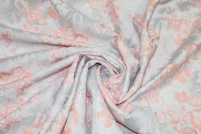 Floral Metallic Crushed Brocade - Silver and Pink