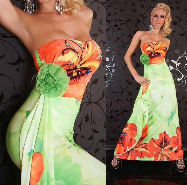 Floral Print Strapless Light Green Maxi Boho Hippie