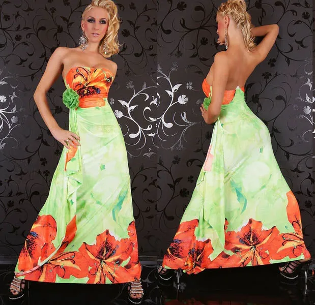Floral Print Strapless Light Green Maxi Boho Hippie