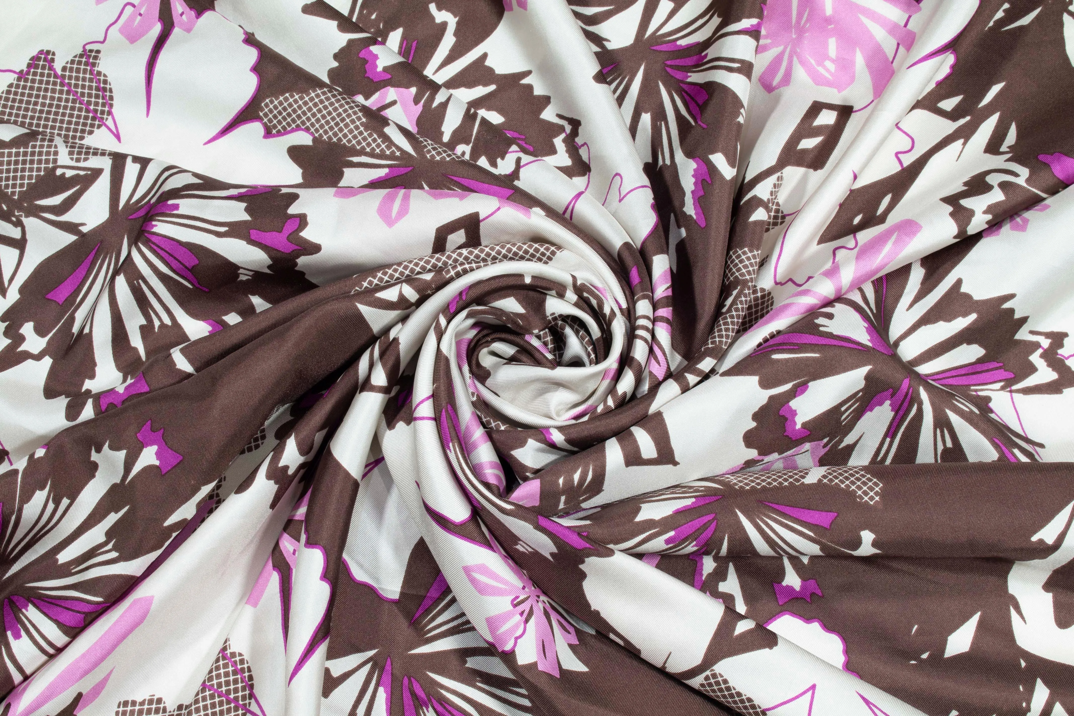 Floral Silk Charmeuse - Brown, Pink, White