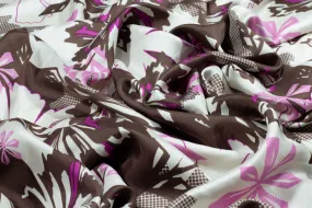 Floral Silk Charmeuse - Brown, Pink, White