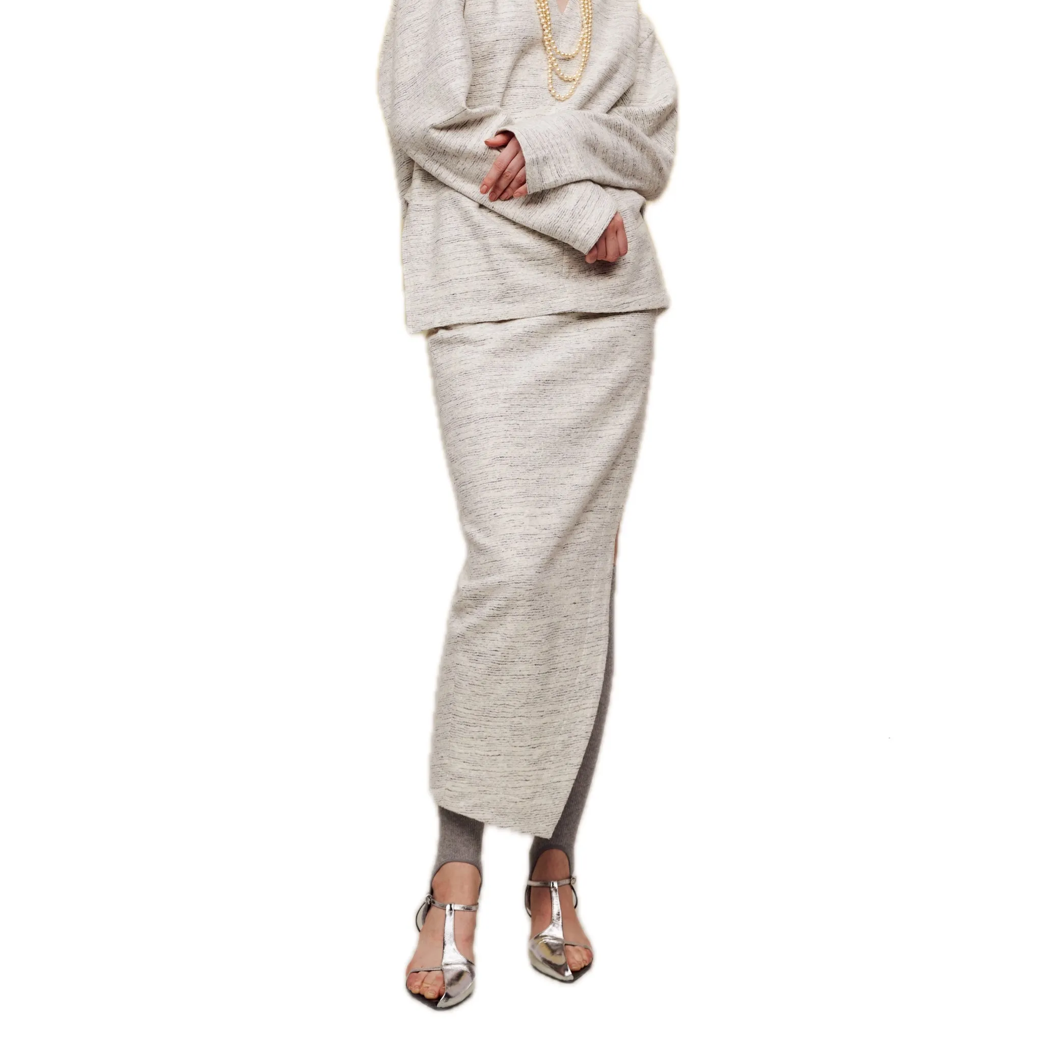 Floral Wool Diagonal Long Skirt