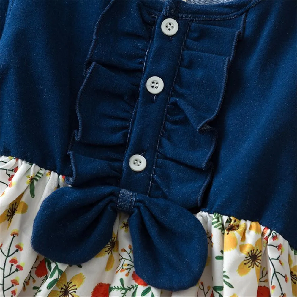 Girls Floral Printed Casual Dress Girls Wholesale Dresses