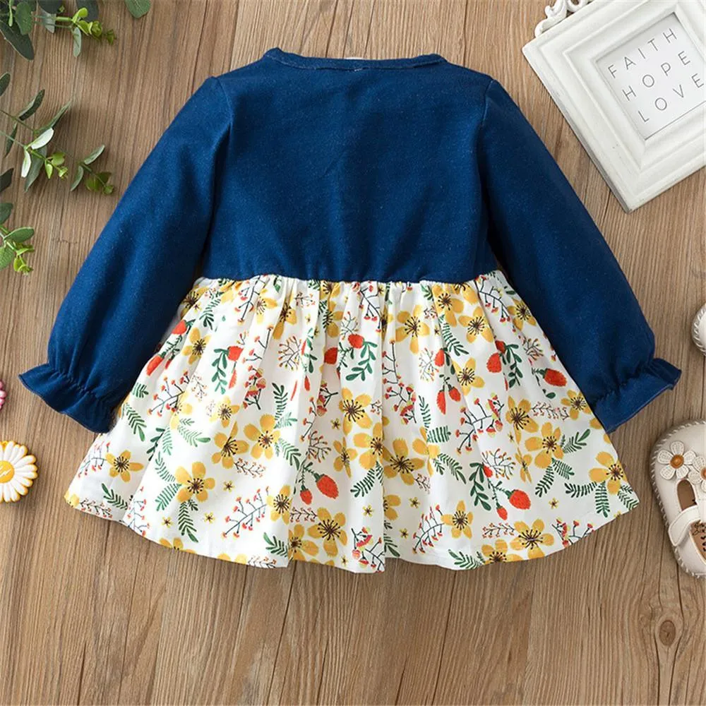 Girls Floral Printed Casual Dress Girls Wholesale Dresses