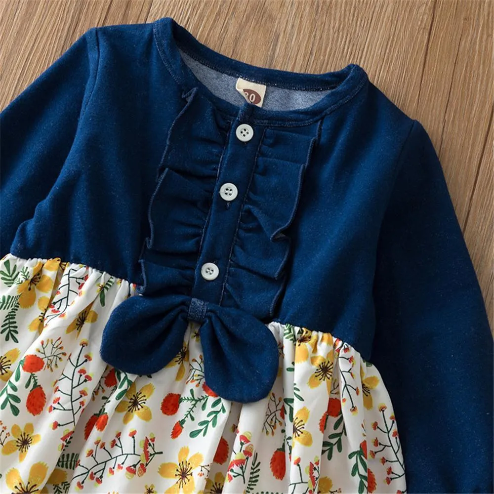 Girls Floral Printed Casual Dress Girls Wholesale Dresses