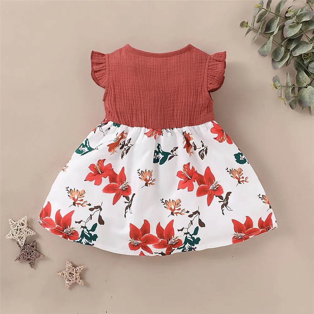 Girls Summer Floral Printed Bow Decor Dress Girl Dresses Wholesale