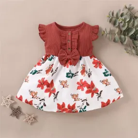 Girls Summer Floral Printed Bow Decor Dress Girl Dresses Wholesale
