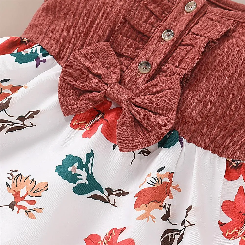 Girls Summer Floral Printed Bow Decor Dress Girl Dresses Wholesale