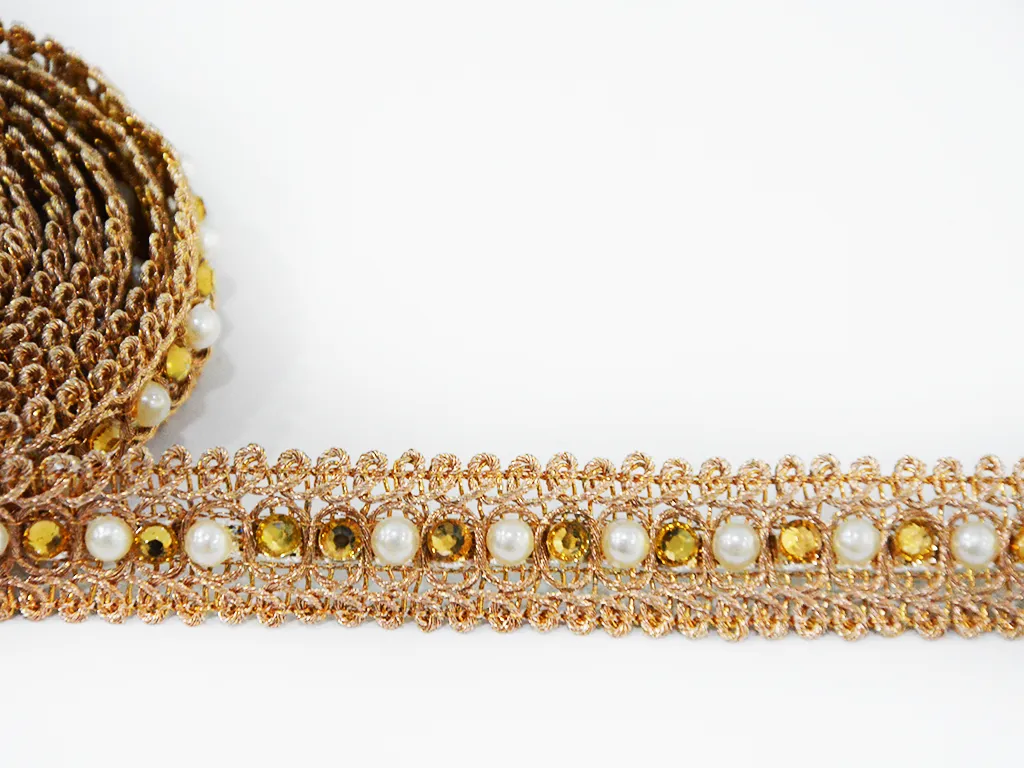 Golden Pearls Embroidered Border