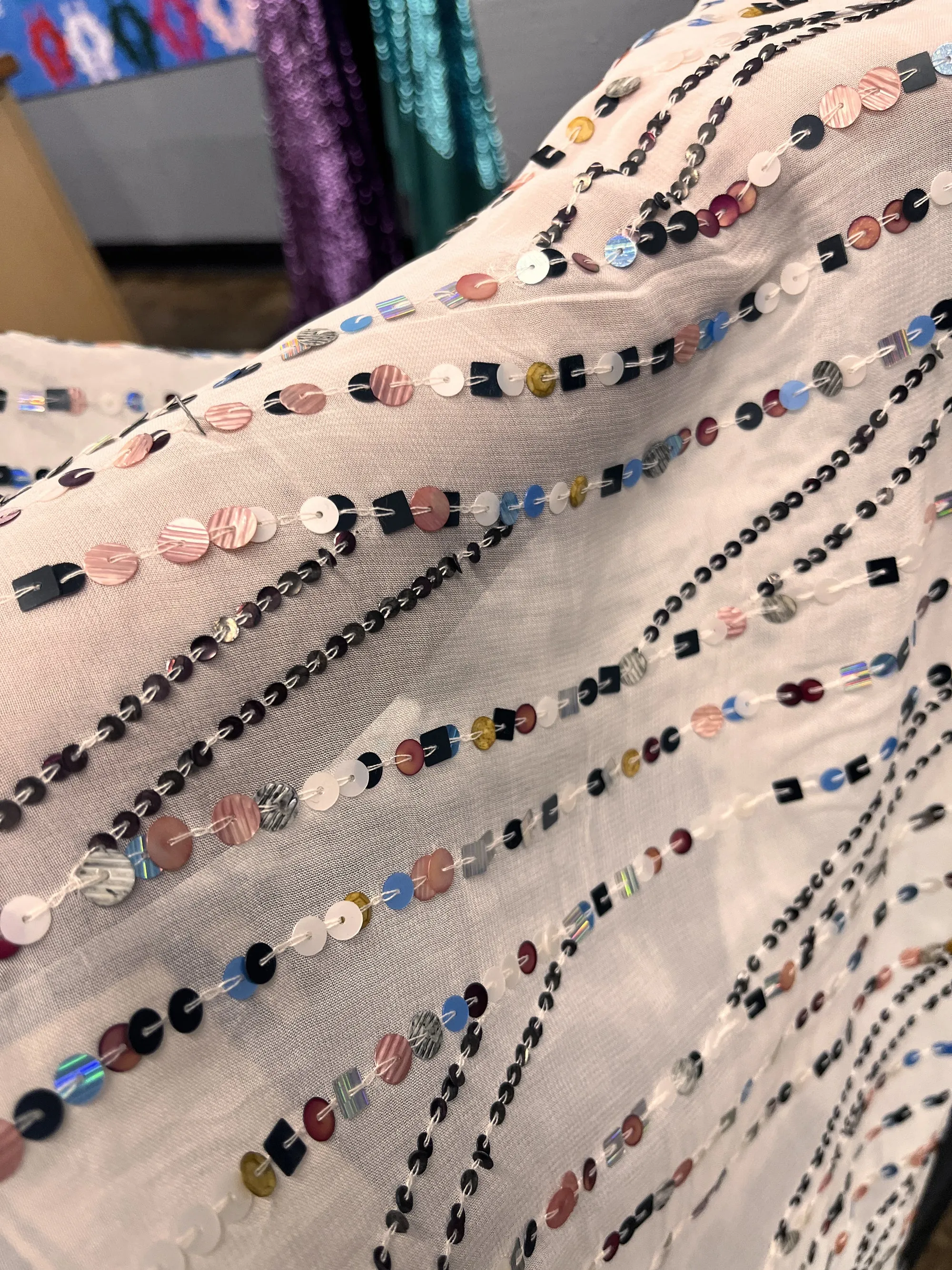 Hand Sequined Chiffon Fabric 100% Polyester Approximately 48" Wide | Lace USA - GD-04