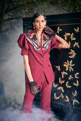 Harp Embroidered Collar Pant Suit