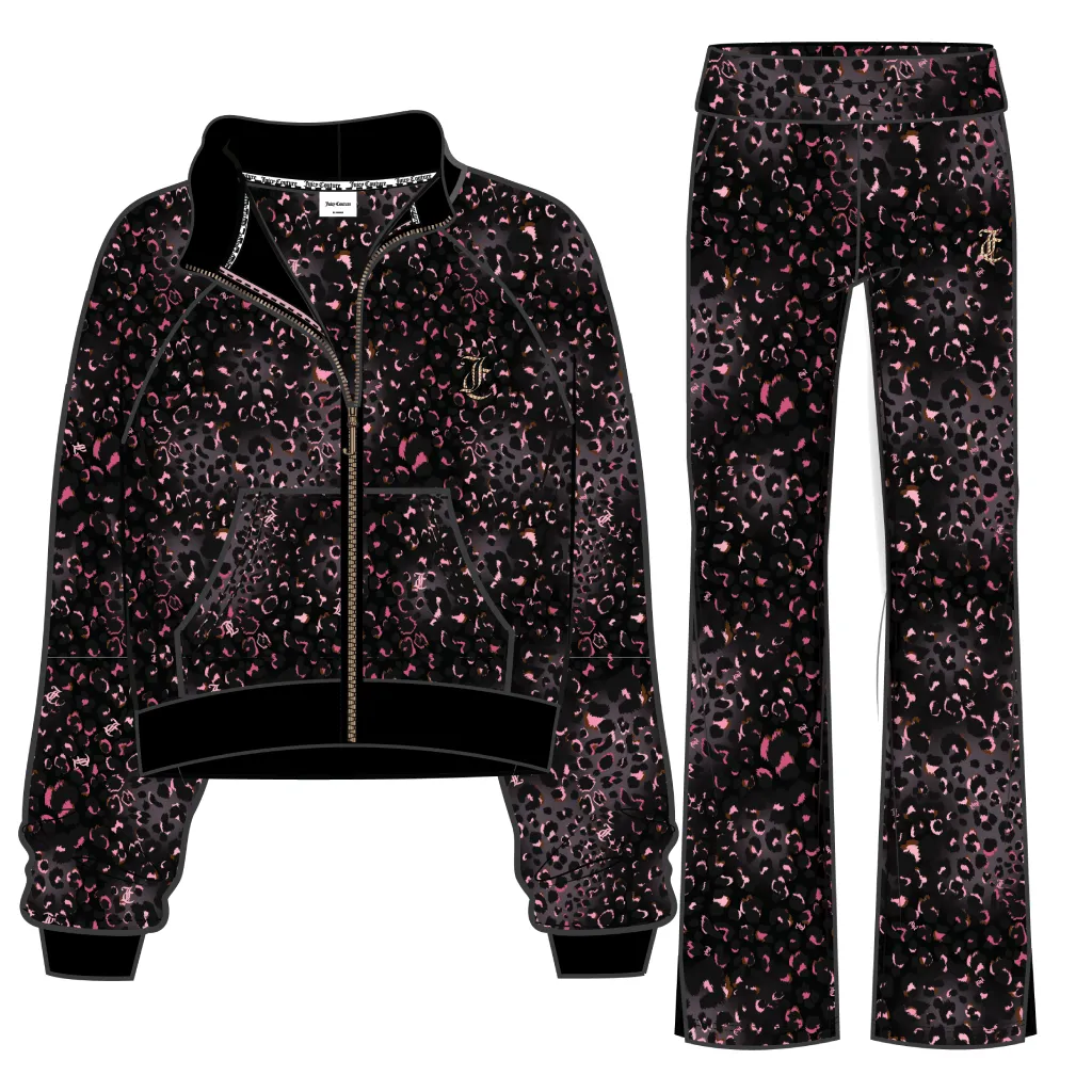 Juicy Couture Velour Leopard Print Zip Thru Tracksuit Junior