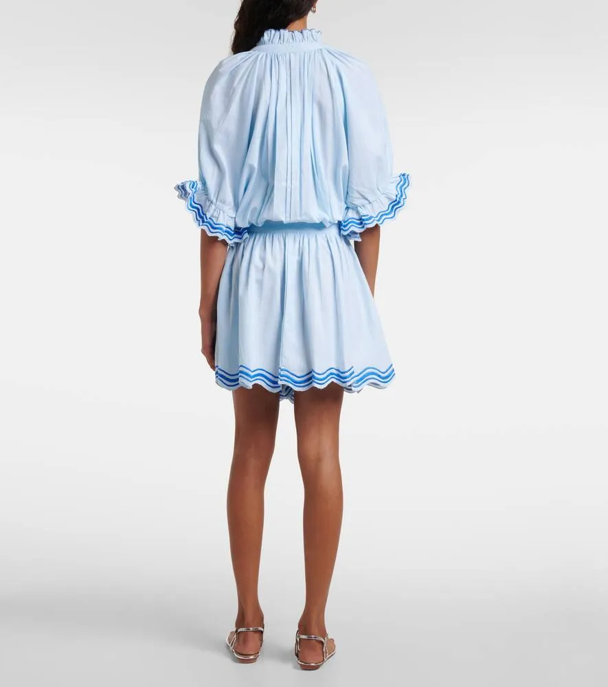 Juliet Dunn Embroidered cotton and linen minidress