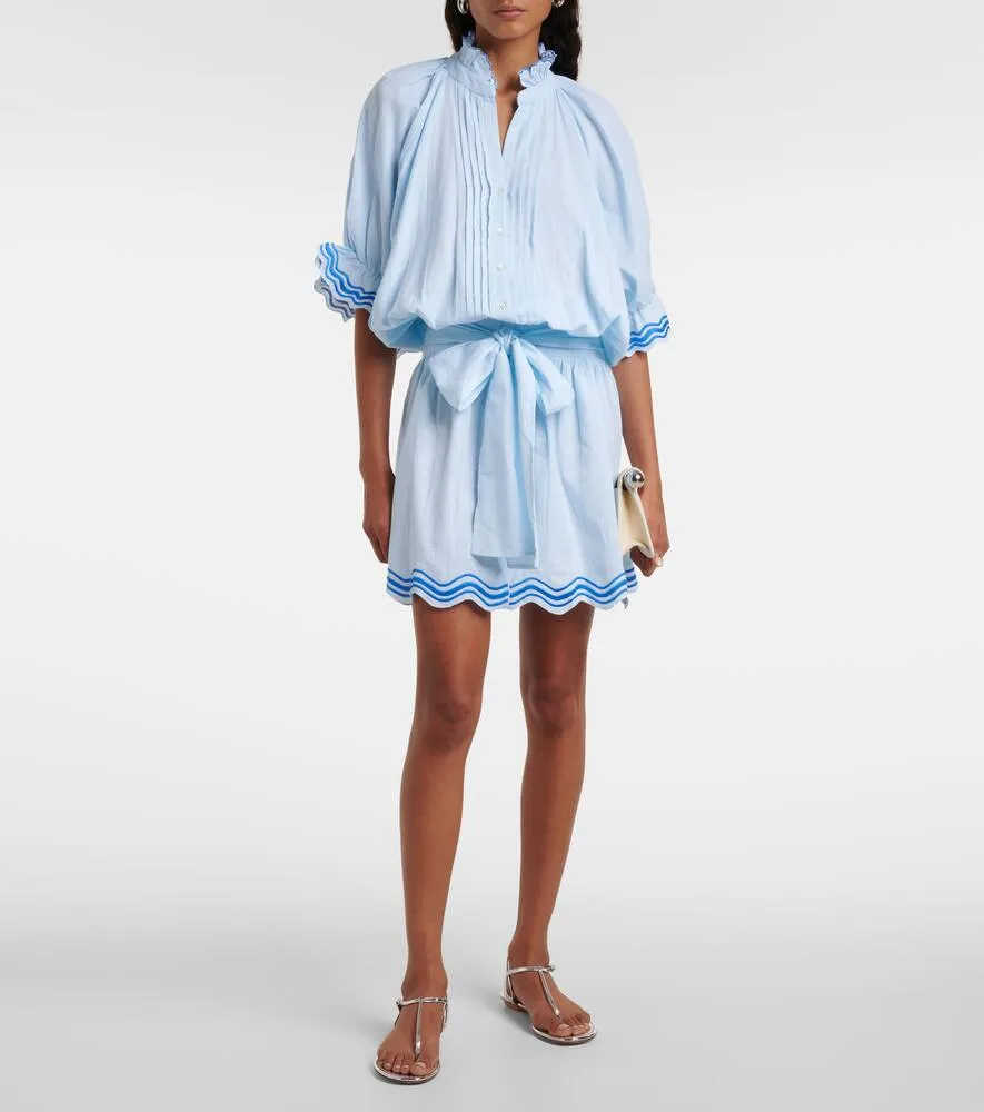 Juliet Dunn Embroidered cotton and linen minidress