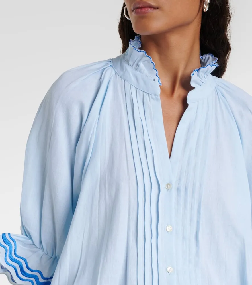 Juliet Dunn Embroidered cotton and linen minidress