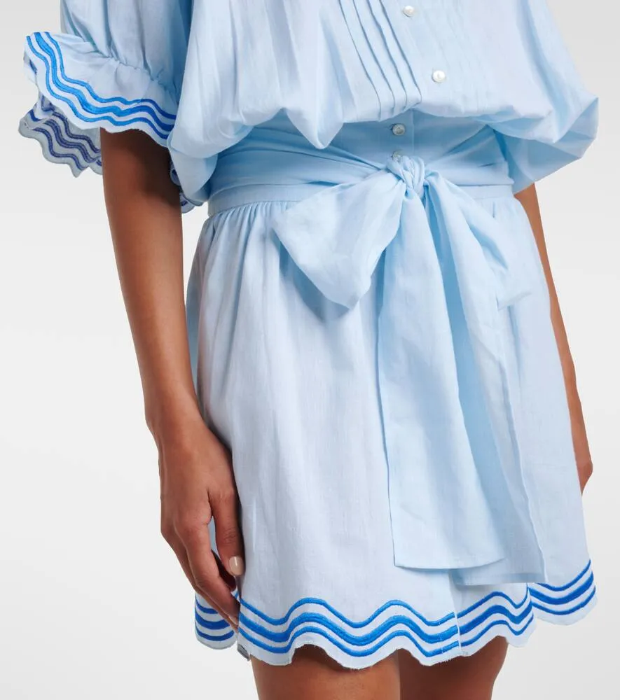 Juliet Dunn Embroidered cotton and linen minidress