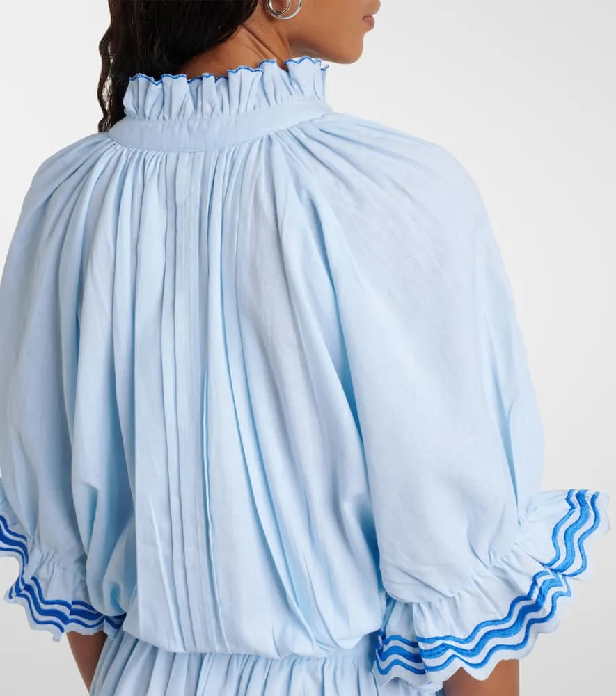 Juliet Dunn Embroidered cotton and linen minidress