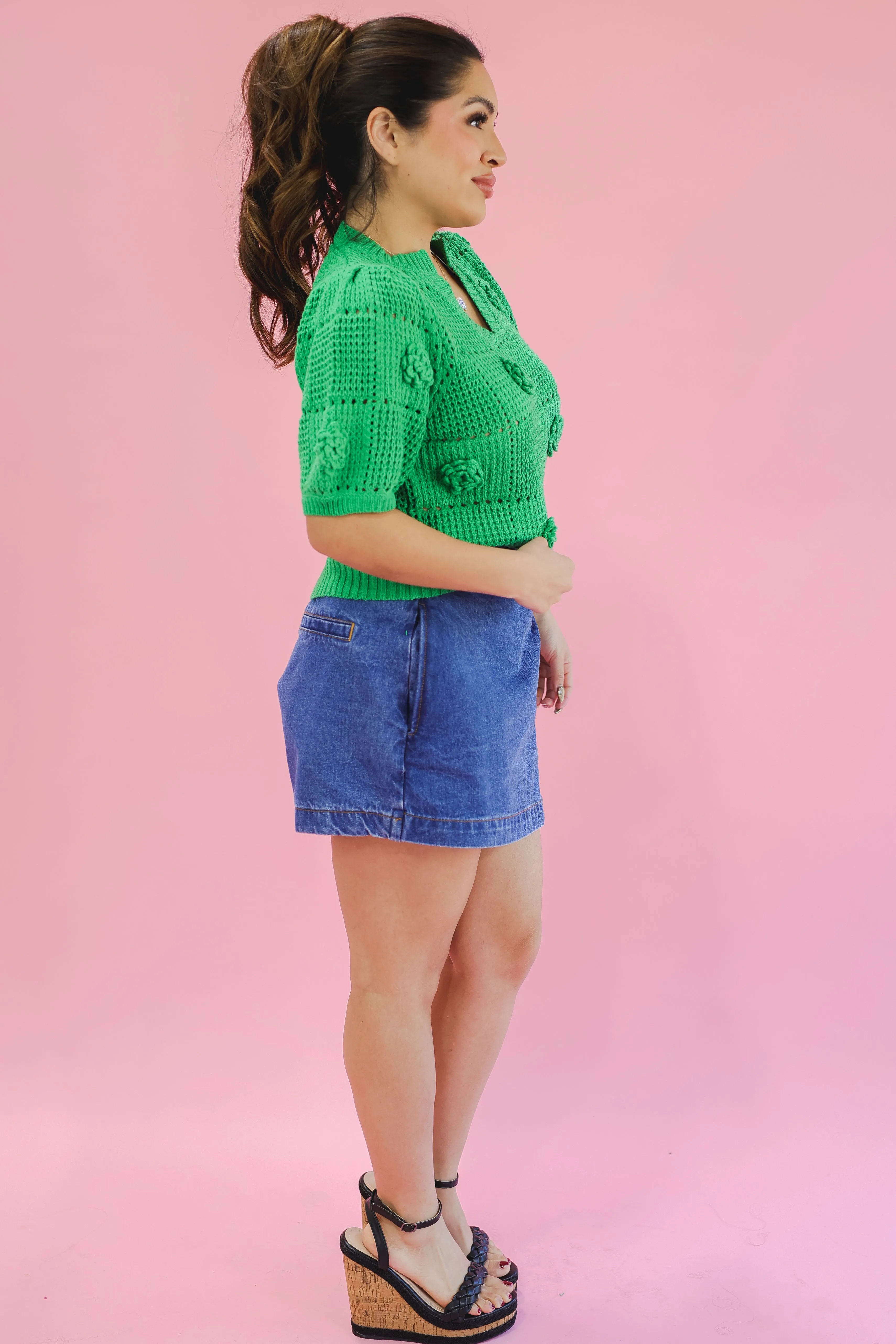 Kindred Heart Knit Floral Sweater - Green