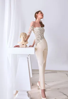 Lace Embroidered Fitted Asymmetric Jumpsuit