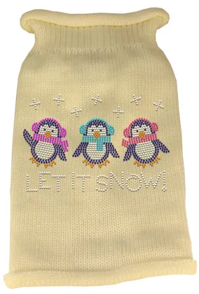 Let It Snow Penguins Rhinestone Knit Pet Sweater MD Cream