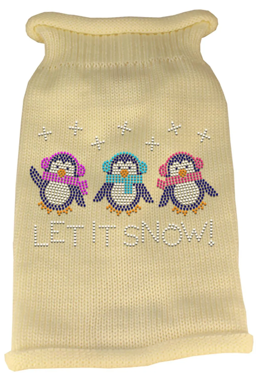 Let It Snow Penguins Rhinestone Knit Pet Sweater MD Cream