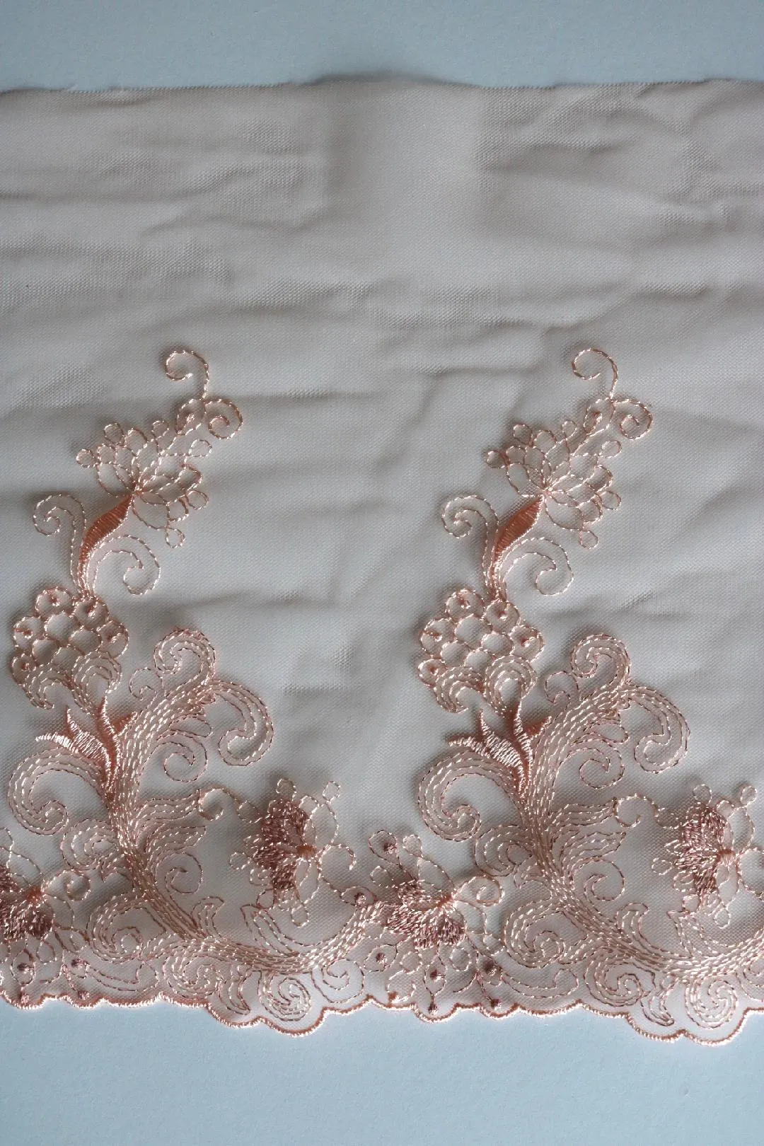 Light Peach 8.75" Wide Embroidered Lace Trim