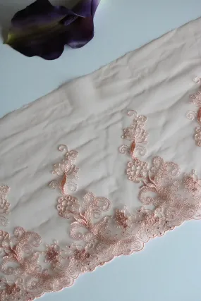 Light Peach 8.75" Wide Embroidered Lace Trim