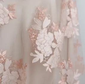 Light Pink-Orange 3D Floral Laser-Cut Appliqué Lace Fabric