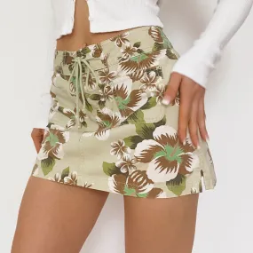 Lime Khaki Tropical Floral Skort