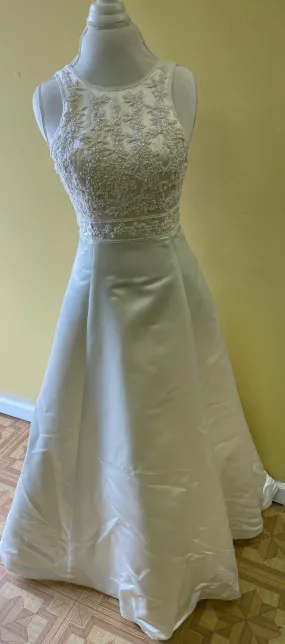 <€€*v Demetrios Bridal Size 6 Ivory Beaded Sleeveless  Wedding Dress Gown Removable Train