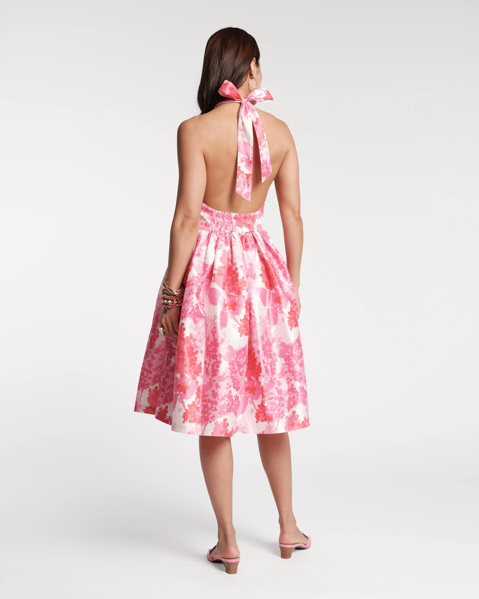 Lydia Dress Dupioni Pink Hydrangea Print