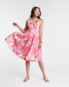 Lydia Dress Dupioni Pink Hydrangea Print