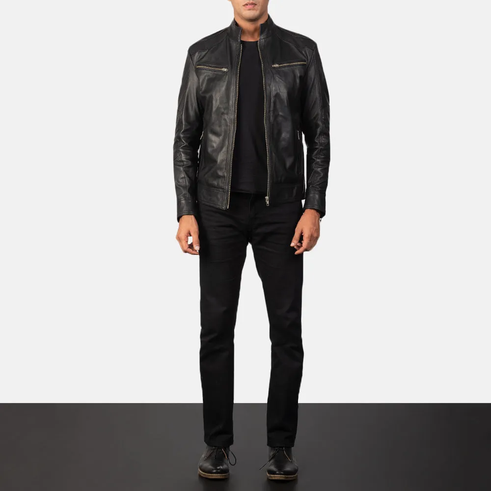 Mack Black Leather Biker Jacket Up to 5XL
