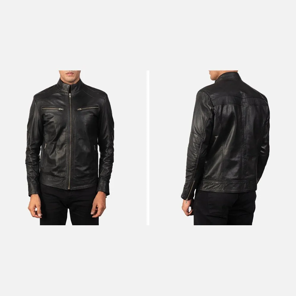 Mack Black Leather Biker Jacket Up to 5XL