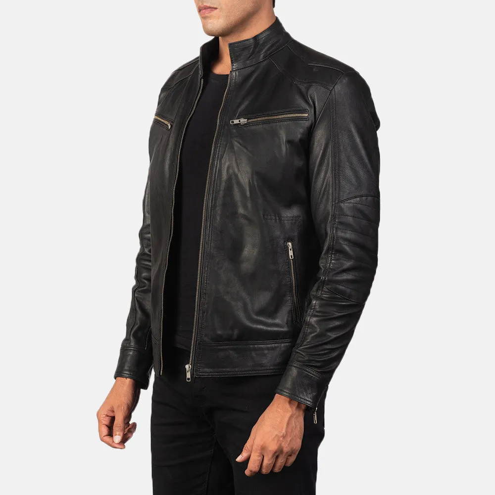 Mack Black Leather Biker Jacket Up to 5XL