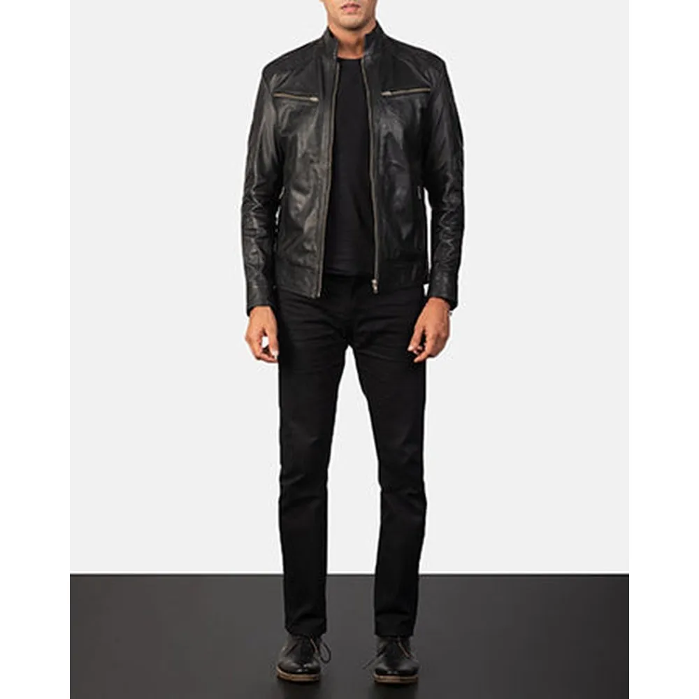 Mack Black Leather Biker Jacket Up to 5XL