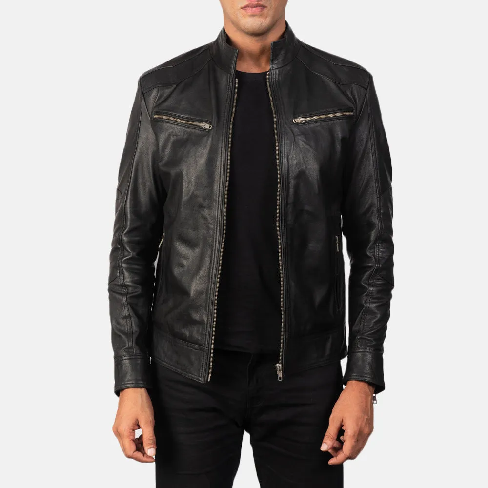 Mack Black Leather Biker Jacket Up to 5XL