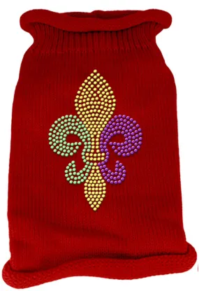 Mardi Gras Fleur De Lis Rhinestone Knit Pet Sweater XL Red