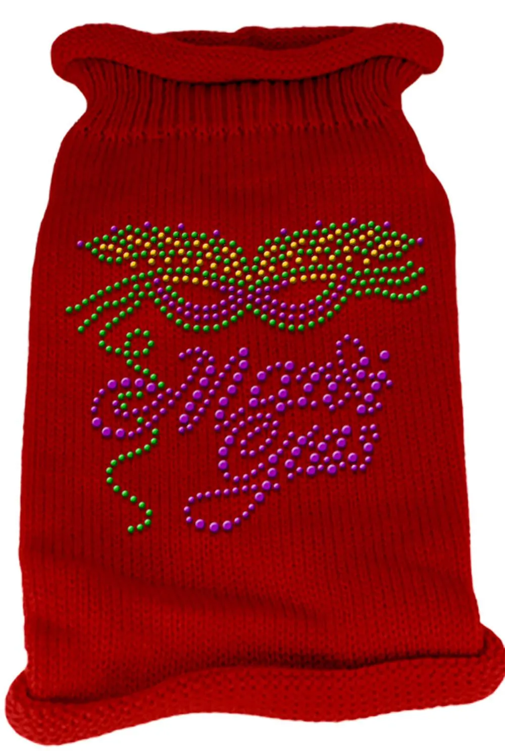 Mardi Gras Rhinestud Knit Pet Sweater XL Red