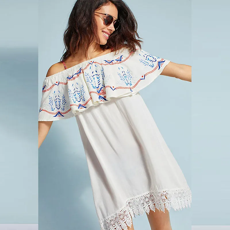 Off The Shoulder Embroidered Lace Beach Dress #Lace #Off Shoulder #Embroidered